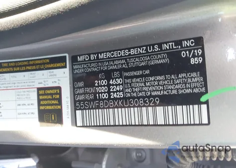 2019 Mercedes-Benz C 300 from USA, damaged, VIN 55SWF8DBXKU308329